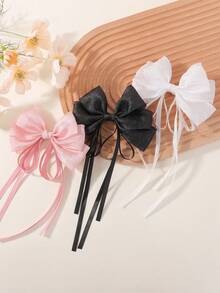 1pc Long Ribbon Mesh Bow Hair Clip, Ethereal Side Clip For Girl And Girls, Versatile Hairstyle Accessory - Multicolor - View 4