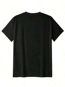 Camiseta casual de mujer estilo denim con estampado de la palabra LOVE y elementos occidentales, tela suave, corte holgado, cuello redondo, mangas cortas para fiestas al aire libre en primavera/verano. - Negro - Ver 2