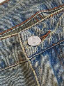 Jeans casuales de diseño sencillo con bolsillos delanteros y botones para mujer, para uso diario - Azul - Ver 3