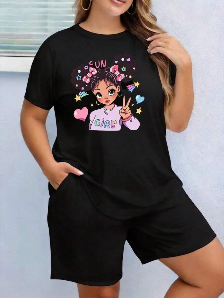 Women's Black Short Sleeve T-Shirt With Giraffe Print - Soft, Fitted Round Neck, Micro-Elastic, Casual, Cool, Breathable, With Bold Personality, Urban Bohemian Retro Style, Millennium Spice Girl Style Blouse For Everyday Comfort And Loungewear. - 黑色 - 查看 1