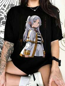 Frieren Beyond Journey's End Elf Mage Graphic T-Shirt, Anime Fan T-Shirt - Black - View 1