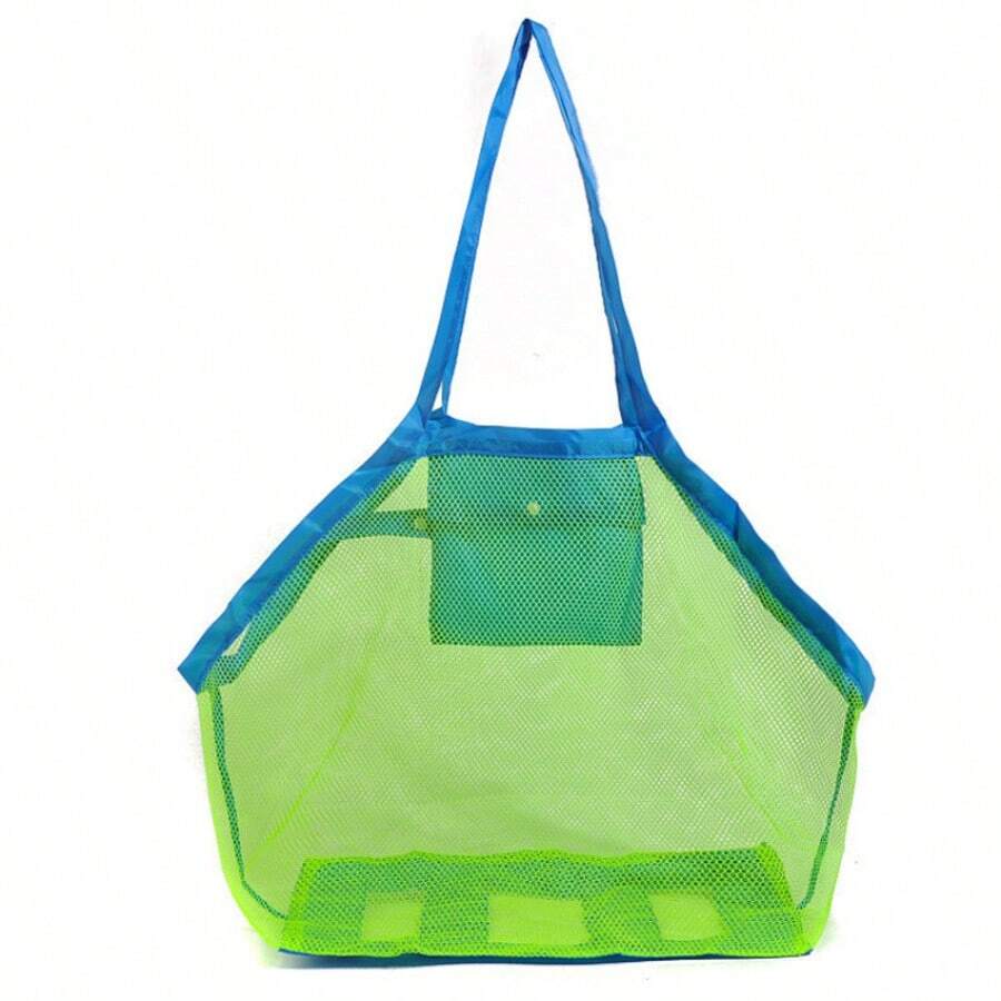 1pc Beach Bag, Handheld Mesh Toy Storage Bag, Travel Foldable Storage Bag Outdoor Organizer Mesh Bag Storage Bag Storage Pouch,Back To School,Back To School - Blue - View 1