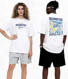 Camisetas Gráficas para Hombre YTD, Manga Corta, Estampado 'Beachfront Bliss', Talla Grande, Algodón, Casual, Unisex XO6A - Blanco - Ver 8