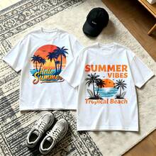 2-Piece Couple Matching Pattern T-Shirt, 100% Cotton, Loose Fit, Soft And Breathable, Casual Round Neck Short Sleeved Top Panda Art Design Urban Street Scene Versatile Patterns No Picky Combinations Coordinated Dating Casual Travel Simple And Cartoonish Printing Styles High Cost-Effectiveness - 白色 - 查看 1