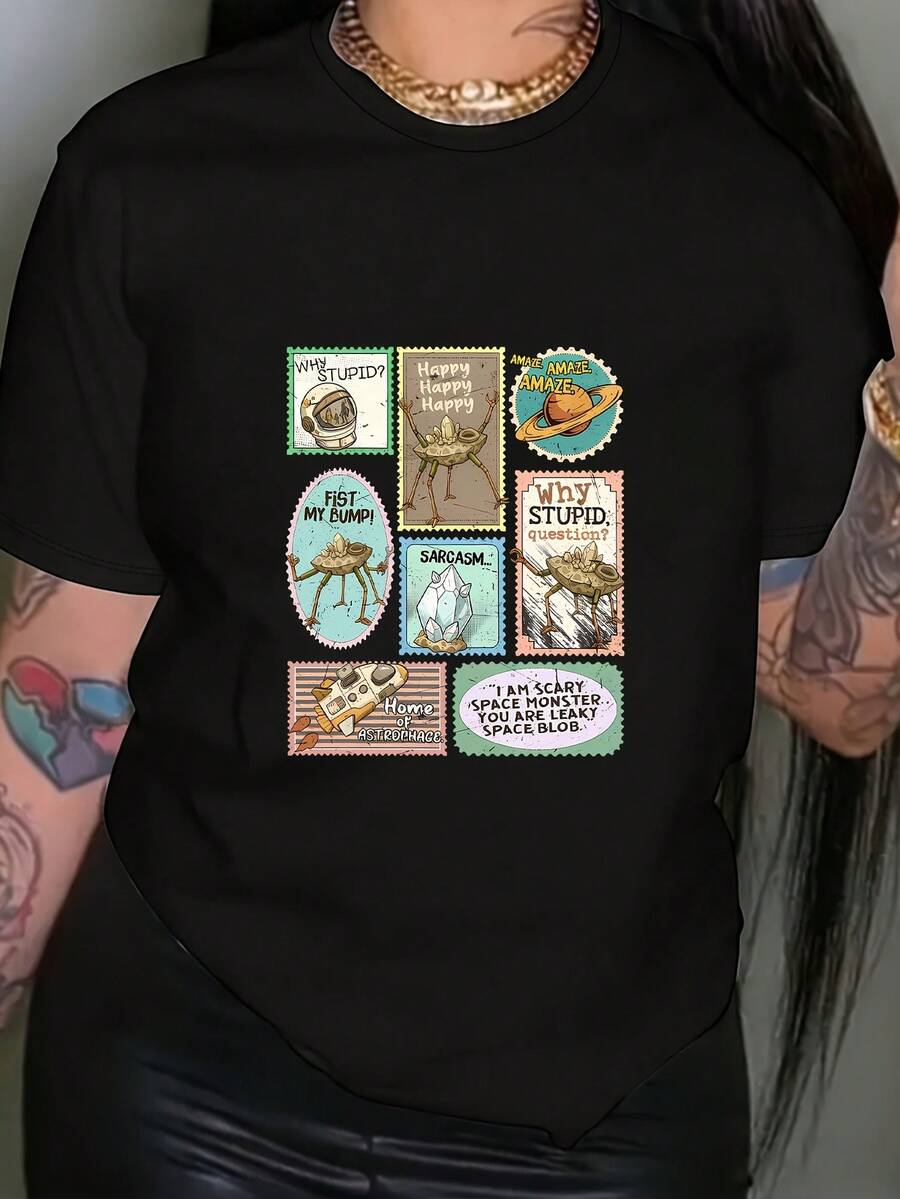 Camiseta unisex de manga corta, ProyectoGranizoMaríaGráficoImprimirCamisetaCortoMangaTripulaciónCuelloInformalSuperiorparaVeranoYPrimaveraMujeresPlayeras de ropahombre, , , Dazymujer,romwehombres, bohochic,maestrasregalos,camisetaparaconjuntos de mujercon curvasparamu,y2k, - Negro - Ver 1