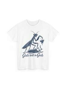 Men's Cotton T-Shirt With A Fun Vintage-Style Praying Mantis Design, Short Sleeves, Suitable For Women, Men, And Family, A Fun Gift T-Shirt, Regular Fit, Comfortable Stretch Fabric, For All Seasons - 白色的 - 查看 1