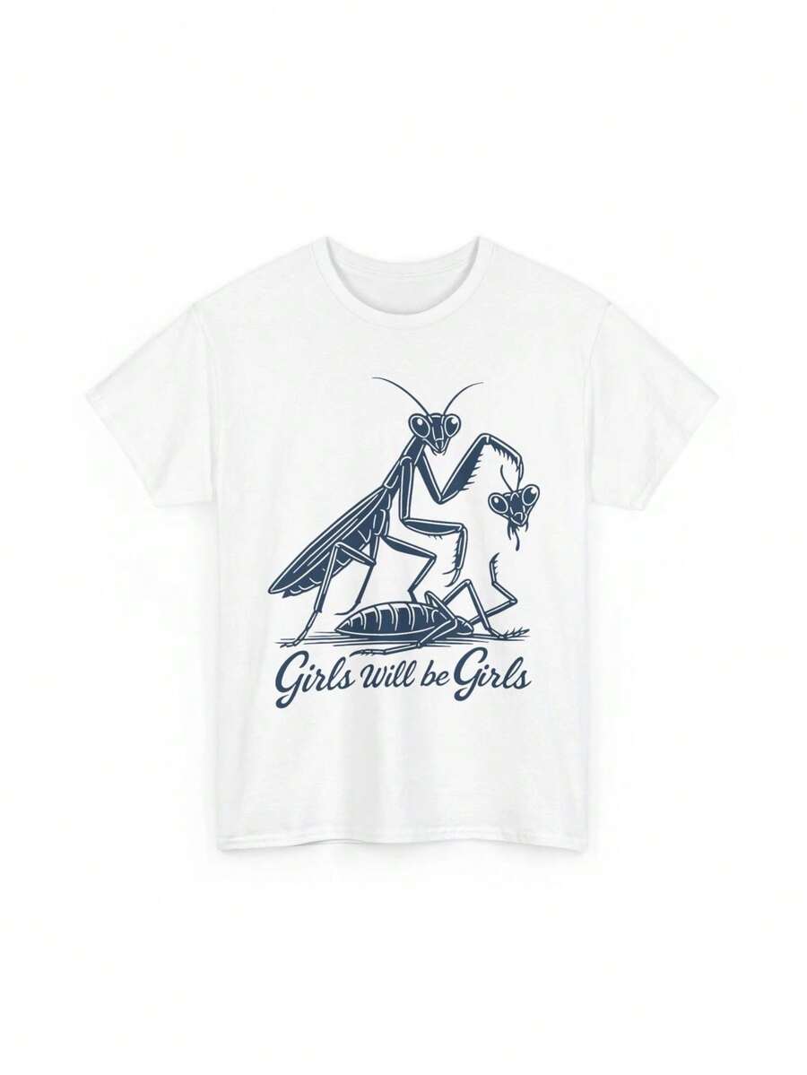 Men's Cotton T-Shirt With A Fun Vintage-Style Praying Mantis Design, Short Sleeves, Suitable For Women, Men, And Family, A Fun Gift T-Shirt, Regular Fit, Comfortable Stretch Fabric, For All Seasons - 白色的 - 查看 1