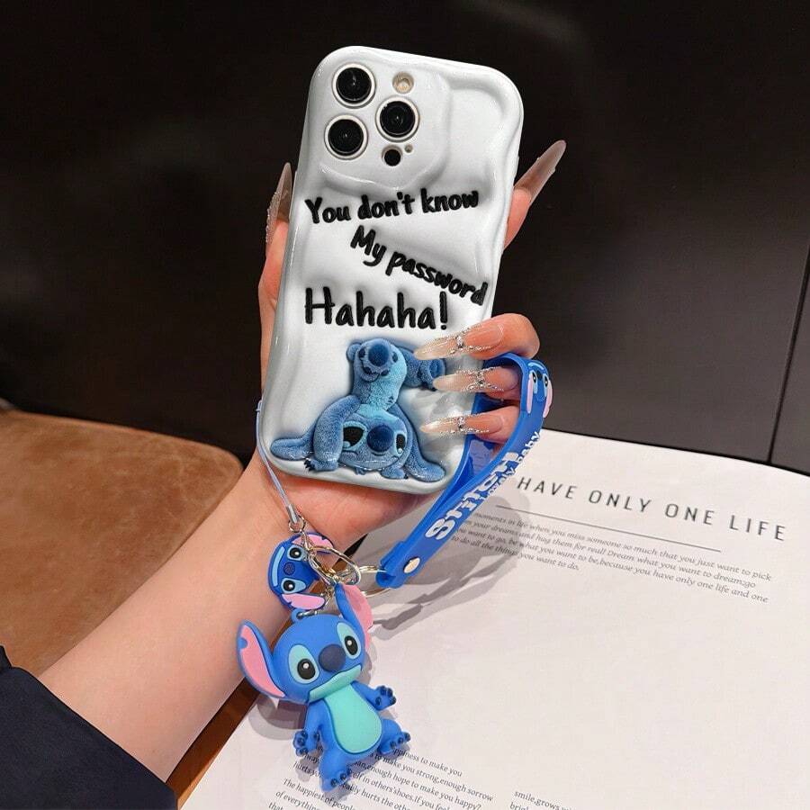 Disney Lilo And Stitch Phone Case : 3D Fluffy Pattern Border Protector Phone Soft Phone Case With A Free Cute Stitch Bracelet Chain Lanyard, Stitch, Lilo, Angel, For Apple 17 Promax 17 Pro 16 15 14 13 12 11 Pro Max XS Max X XR Soft Cover Summer Phone Case - trắng - Xem 1