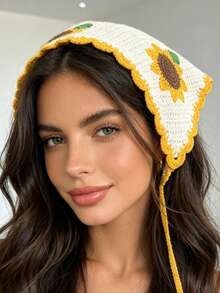 1 pieza Pañuelo triangular de ganchillo con flores, diadema floral linda & dulce para decoración de vacaciones en la playa, accesorios de cabello de verano para mujeres, pañuelos - Multicolor - Ver 5