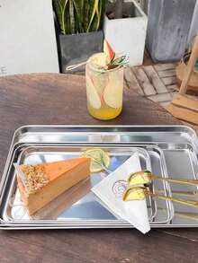 Nordic Industrial Style Stainless Steel Rectangular Tray - Metal Serving Plate Suitable For Desserts, Cakes, Coffee Shops And Home Use - Silver - View 9