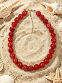 1pc European And American Bohemian Round Geometric Cloud Multicolor Beaded Necklace, Stainless Steel 18K Gold Lobster Clasp, Gift & Daily Wear - Handmade Resin Beaded Stainless Steel Necklace - View 19