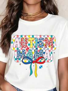 Camiseta GraphicAutism Mama con diseño colorido de rompecabezas y cinta para el Mes de Concientización sobre el Autismo. - Blanco - Ver 6