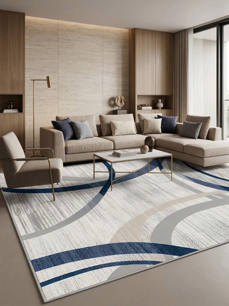 1pc Modern Minimalist Abstract Geometric Line Area Rug, Lightweight Plush Faux Wool Rug, Machine Washable Carpet For Living Room, Bedroom, Bathroom, Entryway - Suitable For Christmas Decor, 700GSM, Indoor/Outdoor Use, Home Decor - Multicolor - View 1