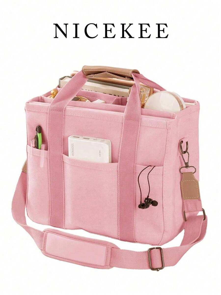 Tas Tangan Wanita Multi-Kompartemen Kapasitas Besar Terbaru, Tas Tote Serbaguna Minimalis Modis, Desain Unik, Tali Bahu Portabel yang Dapat Diatur, Tas Selempang Ibu, Cocok untuk Kerja, Perjalanan, Jalan-jalan, Belanja, dan Penyimpanan - Berwarna merah muda - View 1