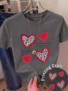 Nueva camiseta de manga corta con cuello redondo para mujeres, diseño primavera-verano, combina perfectamente letras modernas y estampado en forma de corazón, transpirable y absorbe la sudoración. Envío directo desde nuestro almacén local, modelo para parejas, ideal para llevar en pareja. UEIS - Gris - Ver 12