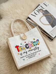 Best Teacher Letter Print Tote Bag - Suitable For Mother's Day, Thanksgiving, Women's Day And Goddess Day Gifts. Suitable For Daily Use. - Multicolor - View 2