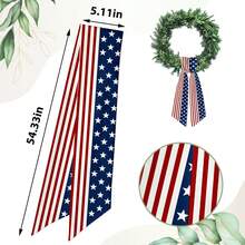 Patriotic Wreath Sash For Front Door, Wreath Sash, Wreaths Front Door, 4th Of July Door Wreath, Patriotic Ribbon, Red White Stripe Wreaths Satin Sash Star Garland Ribbon Accessories For Wreath Yard Doorway Indoor 5.1 X 54.3 - 1 Flag - View 2