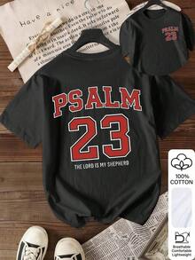 1 pieza Camiseta de manga corta con cuello redondo y estampado de letras para mujer, talla estándar , 180g, 100% algodón. - Blanco - Ver 7