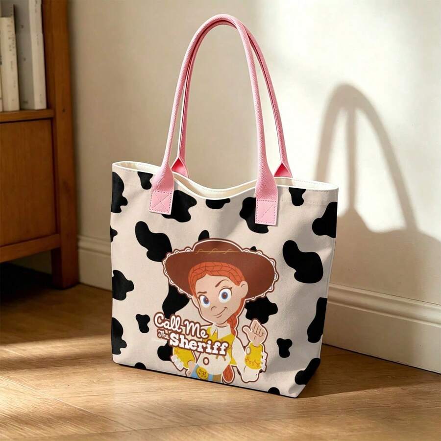 Miniso Túi tote vải canvas in hình bò sữa Jessie trong phim Toy Story của Disney, thích hợp sử dụng hàng ngày, dùng cho nhân vật trong phim "Call Me the Sheriff". - Hồng - Xem 1