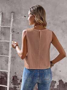 Camisa sin mangas de unicolor con diseño de botones para mujer - Rosa vieja - Ver 2
