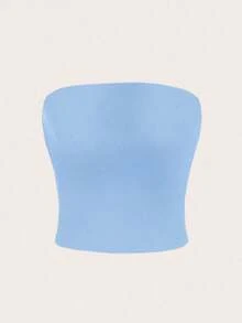 Top corto azul marino para mujer, top tubo casual ajustado adecuado para el verano - Celeste - Ver 5