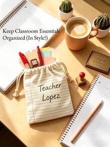 Personalized Teacher Gift - Kids Gift Bag - Teacher Appreciation - Back To School Teacher Gift - Teacher Thank You - School Teacher Gift. Personalized Teacher Pouch, Custom Teacher Drawstring Bag, Teacher Appreciation Gift, Notebook Lined Canvas Pouch, Custom Name Teacher Bag,Notebook Lined Canvas Pouch Custom Name Teacher Appreciation Gift For Back To School End Of Year - Multicolor - View 3