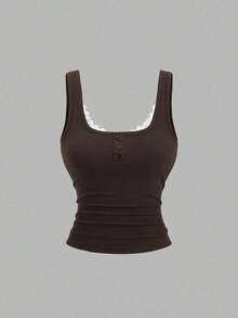 Camiseta de tirantes casual de mujer con parches de encaje - Marrón - Ver 1