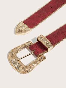 1pc Women's Heavy Beaded Edged Red Western Style Belt, Suitable For Cowgirl - Red - View 4
