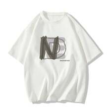 Camiseta con estampado de camisa casual para mujer, manga corta y cuello redondo, moda urbana local de primavera/verano camiseta unisex. GVXP - Blanco - Ver 5