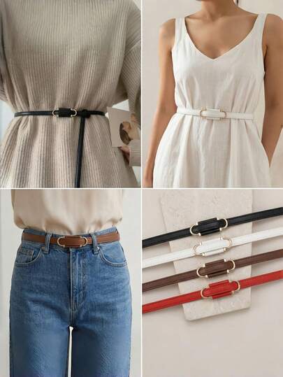 Cinto Fino Sólido Versátil e da Moda, Acessório de Vestido Feminino, Cinto Ajustável com Fivela de Metal para Decoração de Camisa para Senhoras