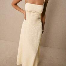 Women's Summer Jacquard Design Waisted Elegant Slip Midi Dress - Azul Marino - Ver 7