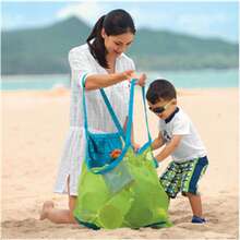 1pc Beach Bag, Handheld Mesh Toy Storage Bag, Travel Foldable Storage Bag Outdoor Organizer Mesh Bag Storage Bag Storage Pouch,Back To School,Back To School - Blue - View 2