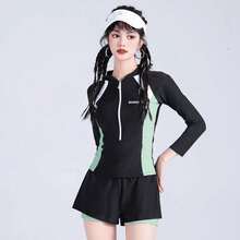 Swimsuit female split bath hot spring explosion advanced sense conservative surfing summer long sleeve sun protection swimsuit student - 黒と緑 - チェックする 4