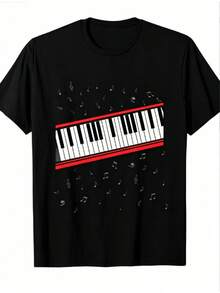 Camiseta de piano "Beat It", hecha de material suave y cómodo, presenta un diseño de cuello redondo y mangas cortas. Es un Regalo Ideal para Seres Queridos, Día del Maestro, Camisetas con Estampados Gráficos para Adultos, Camisetas de Cuello Redondo para Hombres 2026 - Negro - Ver 12