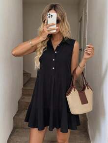 Vestido sin mangas de unicolor casual, de verano - Negro - Ver 7