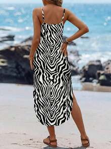 Vestido midi sin mangas con efecto tie-dye, con cintura ajustable y abertura, para el verano - Multicolor - Ver 2