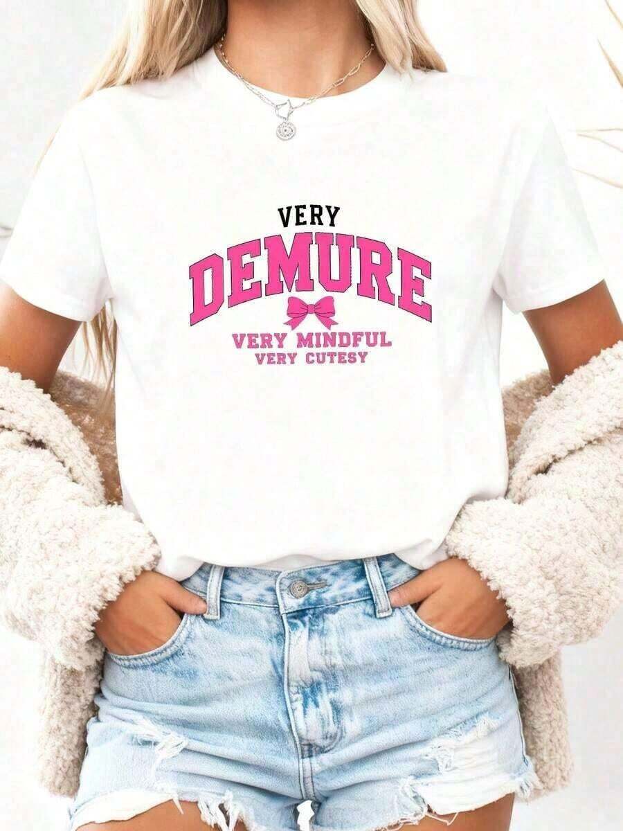 StreetKorean Pink Print T-Shirt For Valentine's Day, Casual For Women-2Graphic Tee - White 4 - View 1