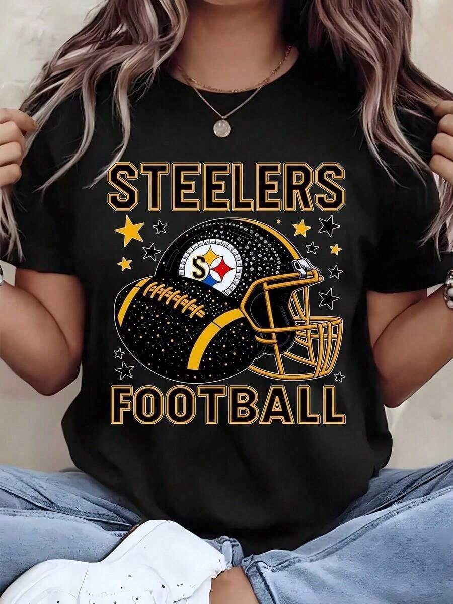 Premium Unisex Casual T-Shirts With Steelers Football Helmet Graphic Print For Game Days And Fan Events, Matching Set For Couples And Families, Pure Cotton Fabric And Comfortable - XXXL - 查看 1