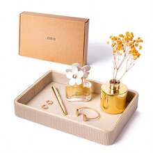 ZHEM - Bandeja organizadora para perfumes, bandeja de noche, bandeja de valet, esencial para mujer, bandejas de perfume para aparador, bandeja de trampa beige - Beige 1 paquete - Ver 6