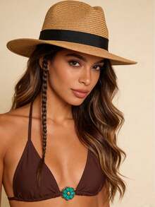 1 chiếc mũ rơm chống nắng mùa hè unisex, mũ rộng vành đi biển, mũ rơm Panama du lịch. - Nhiều màu - Xem 2