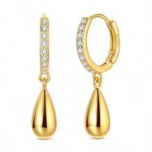 1 Pair Original 925 Sterling Silver Women's Hoop Earrings, 18K Gold Plated Teardrop Earrings, Inlaid With Sparkling Cubic Zirconia, Elegant And Exquisite Jewelry Gift, Suitable For Daily Wear, Parties, Shopping, Holiday Banquets - Gold - View 5