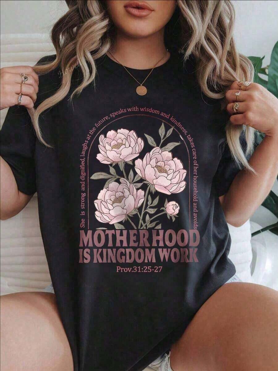 Oversized Crew Neck T-Shirt For Women And Girls, Basic Graphic Print Tees, Available In Black And White, Loose-Fitting Short-Sleeve Summer Tops, 'Motherhood Is Kingdom Work' Floral Design, Cotton Clothing For Women, Short-Sleeve, Casual, For Beach And Vacation, 2026, Birthday Gift For Women.
Spacious And White - 黑色 - 查看 1