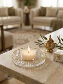 Glass Pillar Candle Holder Base: Round Glass Candle Holder Base, Suitable For Dinner, Wedding And Party Table Centerpiece Decoration, Can Be Used As Wedding And Valentine's Day Table Coaster, Home Room Decor, Holiday Party Decoration, Table Decor - Transparent Gold-rimmed Version - View 8
