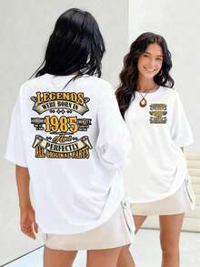 Texto con mensaje inspirador que celebra haber nacido en 1985 con todas las partes originales y envejecido perfectamente en camiseta para mujer 100% algodónSuitable for spring, summer and autumn - Blanco - Ver 7