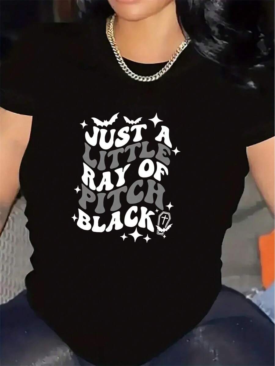 Camiseta Femenina Manga Corta Estilo Clásico Ligera Fresca Versátil Verano eñora Manga Corta Diseño Elegante Casual Ligera Uso Diario Verano - Negro - Ver 1