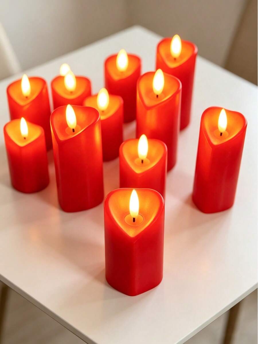 3 chiếc nến điện tử LED hình trái tim màu đỏ, đèn nến không lửa với hiệu ứng nhấp nháy chân thực, đèn chiếu sáng tạo không khí ấm cúng bằng pin cho Ngày Valentine, đám cưới, trang trí tiệc. - Nến hình trái tim - Xem 1