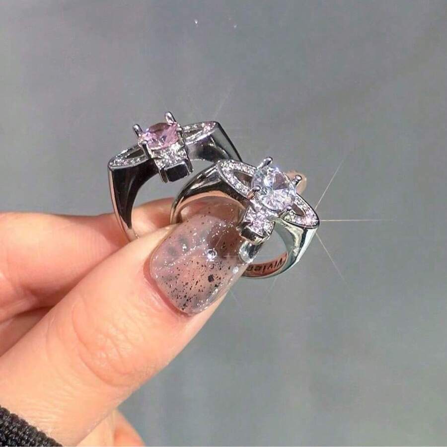 1 chiếc nhẫn kim loại đính đá Cubic Zirconia thời trang, thích hợp làm quà tặng, quà đính hôn, quà cưới và đeo hàng ngày. - Nhiều màu - Xem 1