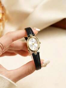 LIANDU 1 pieza Reloj de pulsera elegante para mujer, uso diario, moda de negocios casual, estilo lujoso elegante minimalista, adecuado para fiesta de vacaciones, regalo de aniversario para la familia o para ti misma - Negro - Ver 3