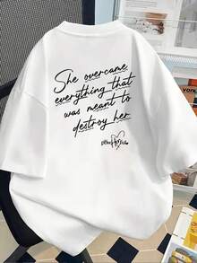 180g Cotton Short-Sleeved T-Shirt - Printed On The Front And Back - Ellaó Everything, Inspirational Quote -  Printed T-Shirt For Women, Spring/Summer, Your Best Choice! - Unisex Style. - 白色 - 查看 2