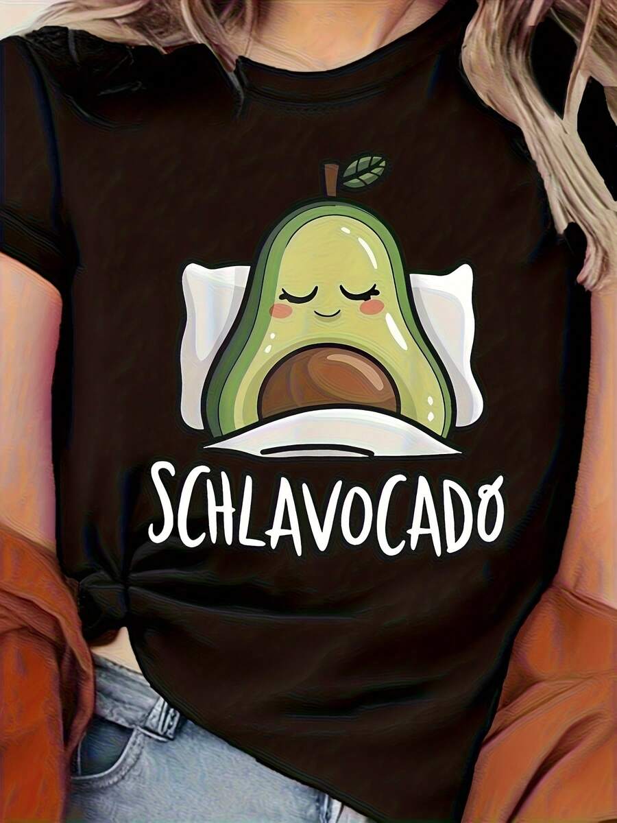 Camisa con estampado de aguacate somnoliento - Primavera y verano - Top casual de manga corta y cuello redondo para mujer - Adecuada para pijamas, uso diario al aire  interior - Asequible y con presupuesto